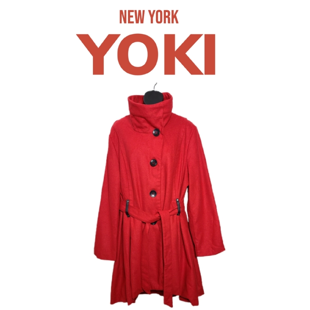 NEW YORK  YOKI RED WOOL BLEND  DESIGNER COAT SZ 2X